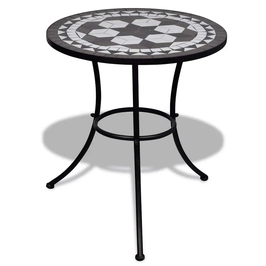 3 Piece Bistro Set Black Ceramic Tile Table Chairs Outdoor Garden Furniture