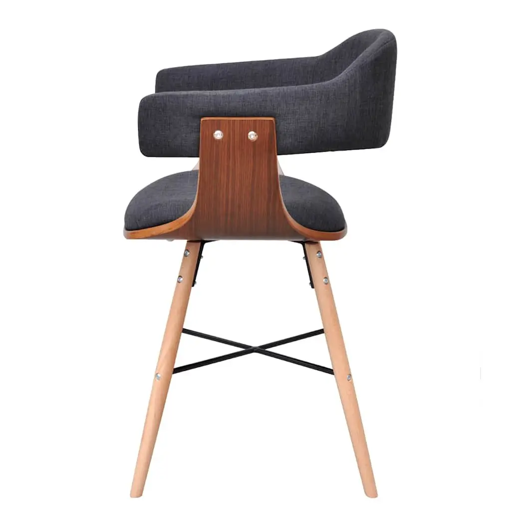 Dining Chairs Grey 4 Piece Set Bent Wood Fabric Armrest Kitchen Room Seating