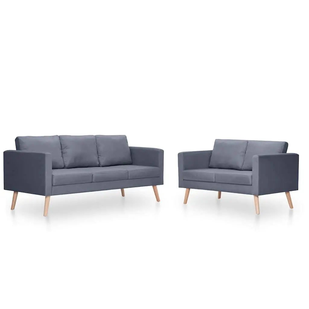 Sofa Set Grey Fabric 2-Seater 3-Seater Padded Cushions Living Room Couch
