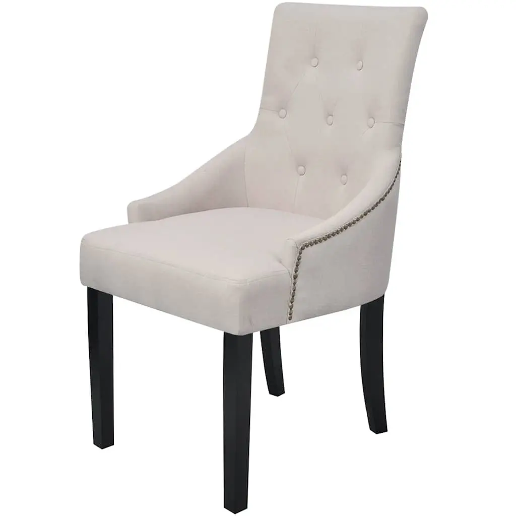 Dining Chairs Cream Fabric 4 Piece Armrest Padded Backrest