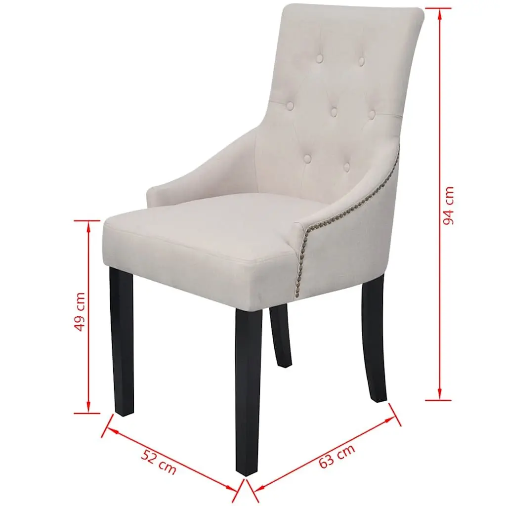 Dining Chairs Cream Fabric 4 Piece Armrest Padded Backrest