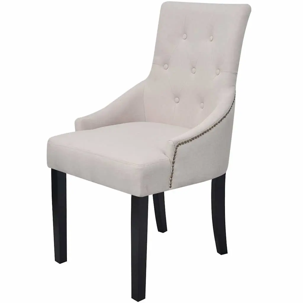 Dining Chairs Cream Fabric 6 Piece Padded Armrests