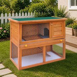 Outdoor Rabbit Hutch Small Pet Cage Wood 1 Door Brown Enclosure