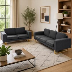 2-Seater and 3-Seater Sofa Set Grey Removable Cushion Covers Machine Washable