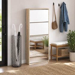 Brown Mirrored Shoe Cabinet, 4 Layers of Storage