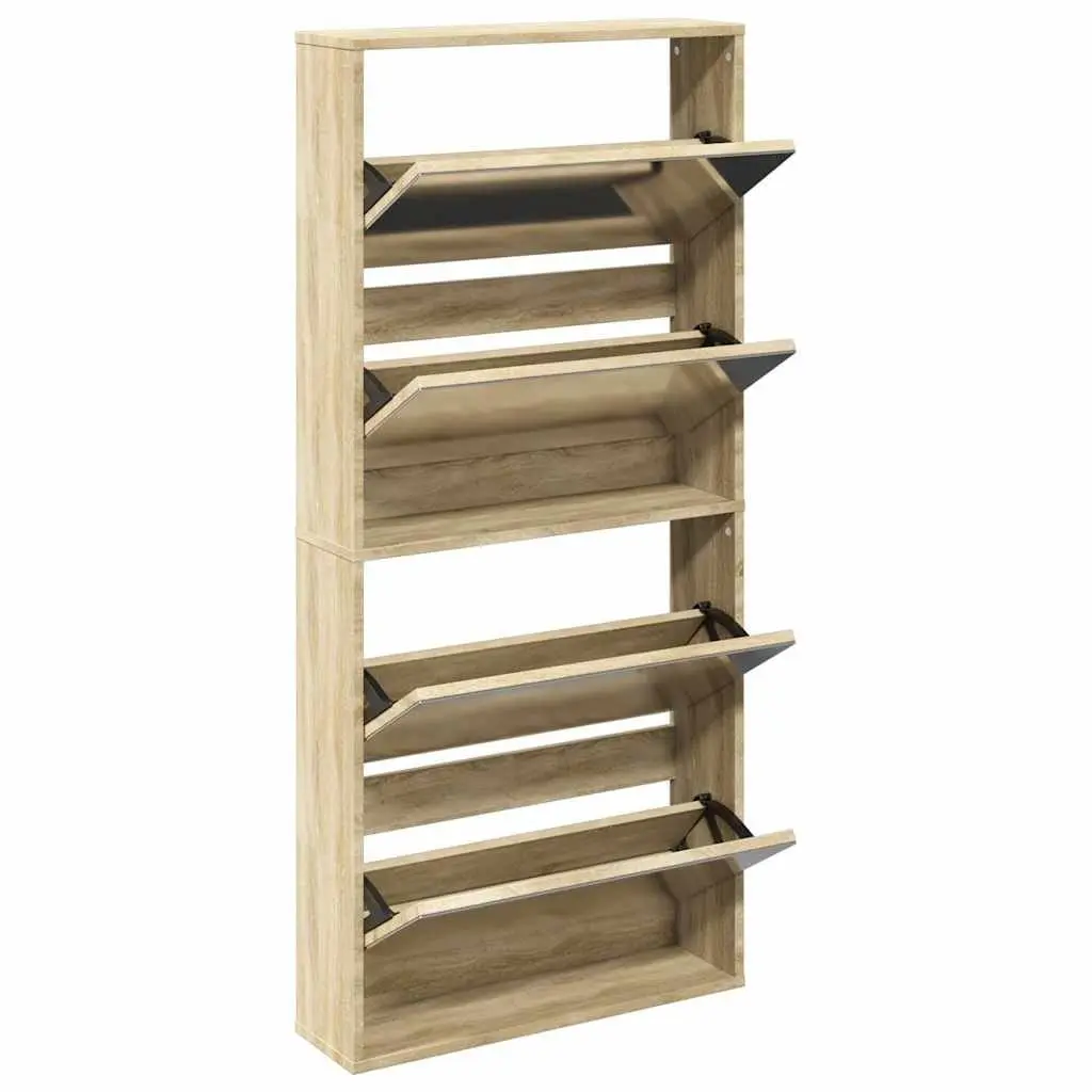Shoe Cabinet Brown 4-Layer Wall-Mounted Organiser with Mirror