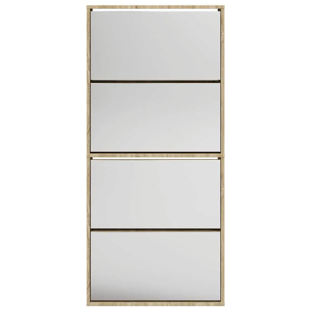 Shoe Cabinet Brown 4-Layer Wall-Mounted Organiser with Mirror