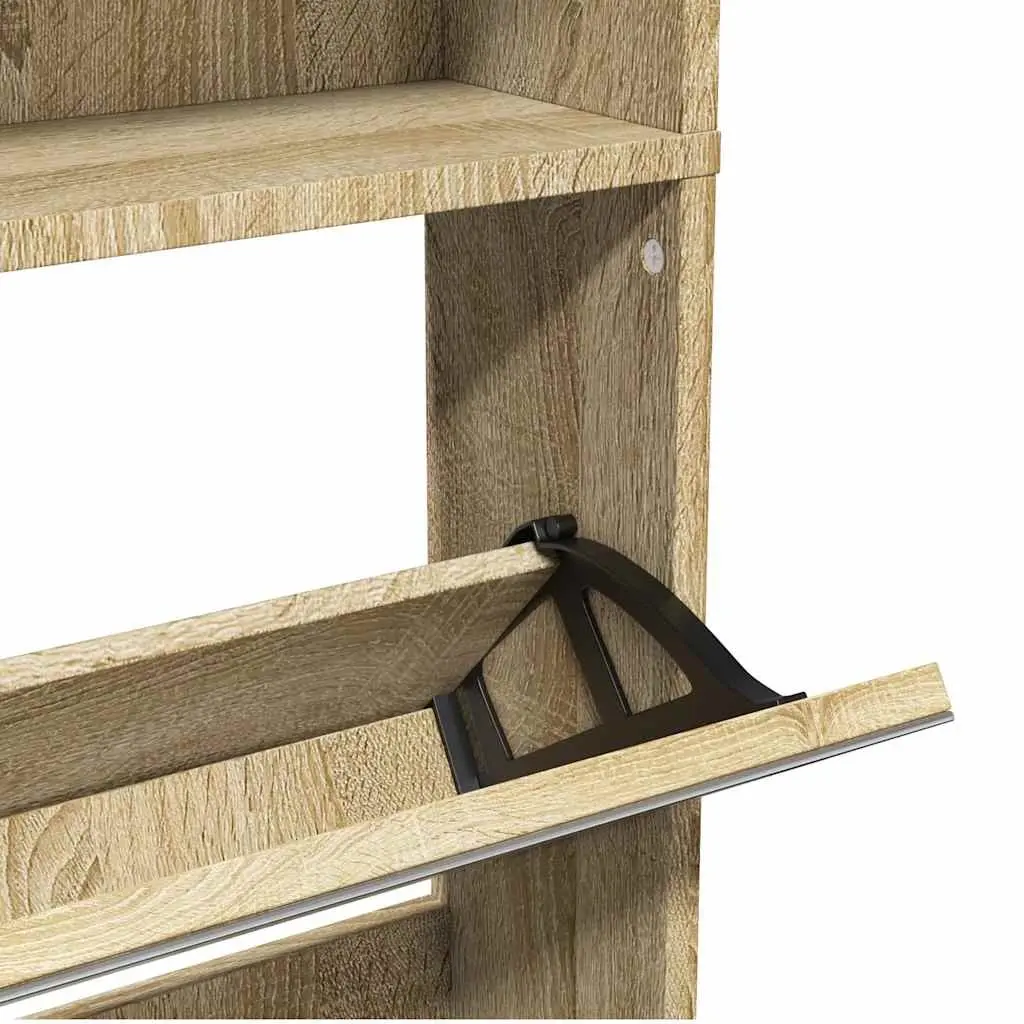 Shoe Cabinet Brown 4-Layer Wall-Mounted Organiser with Mirror