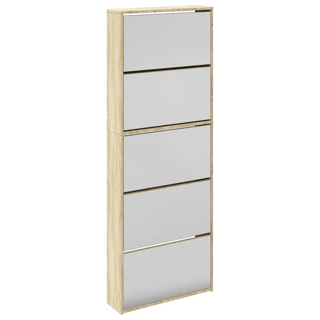 Shoe Cabinet Brown 5-Layer Wall-Mounted Organiser with Mirror