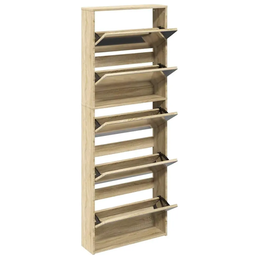 Shoe Cabinet Brown 5-Layer Wall-Mounted Organiser with Mirror