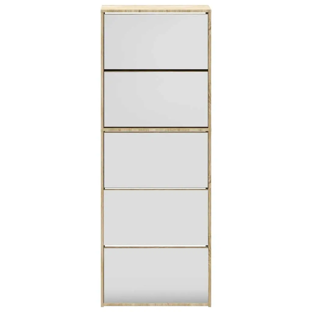 Shoe Cabinet Brown 5-Layer Wall-Mounted Organiser with Mirror