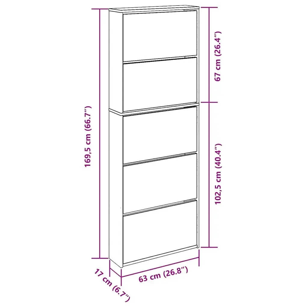 Shoe Cabinet Brown 5-Layer Wall-Mounted Organiser with Mirror