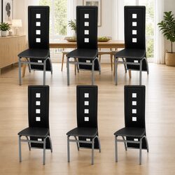 Black Faux Leather Dining Chairs - Set of 6