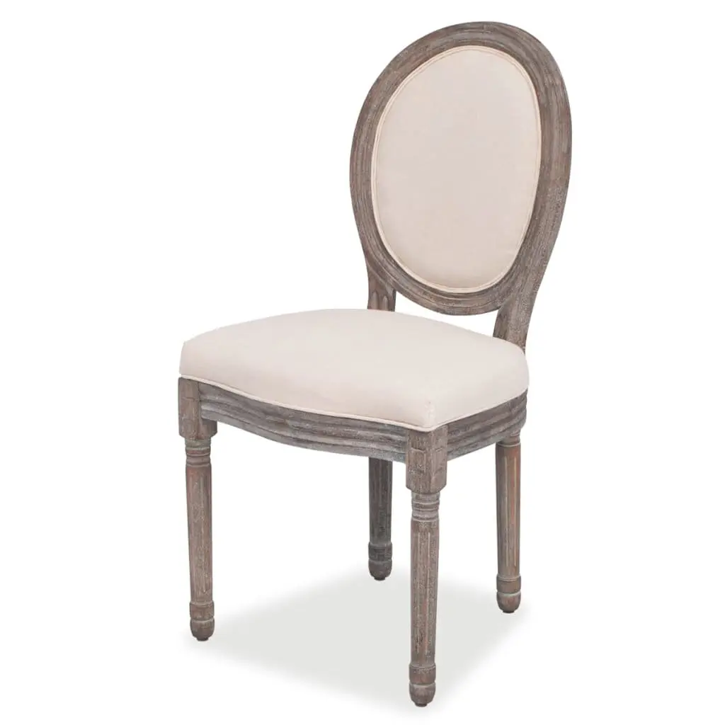 Dining Chairs Set of 6 Cream Linen Upholstered Foam Padded Wooden Frame Kitchen
