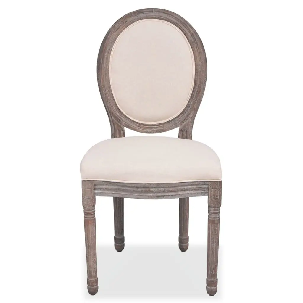 Dining Chairs Set of 6 Cream Linen Upholstered Foam Padded Wooden Frame Kitchen