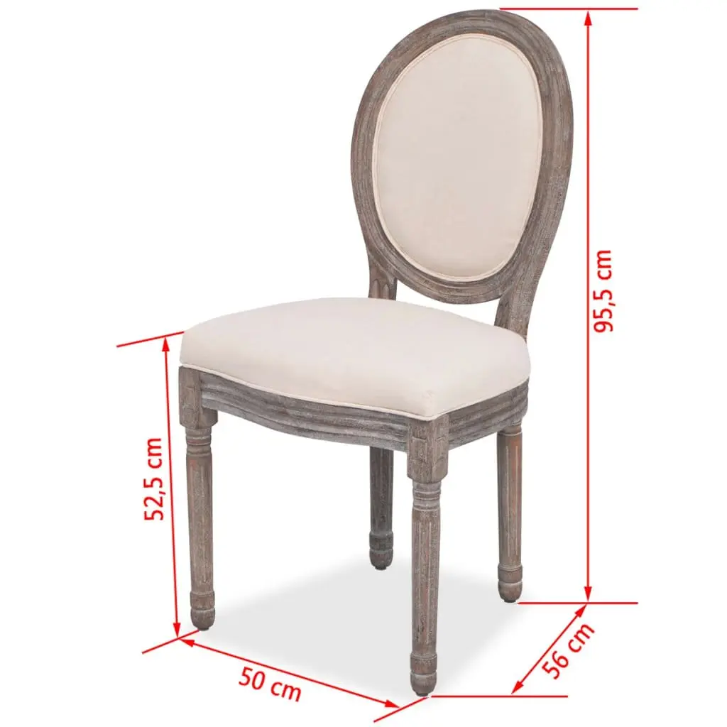 Dining Chairs Set of 6 Cream Linen Upholstered Foam Padded Wooden Frame Kitchen