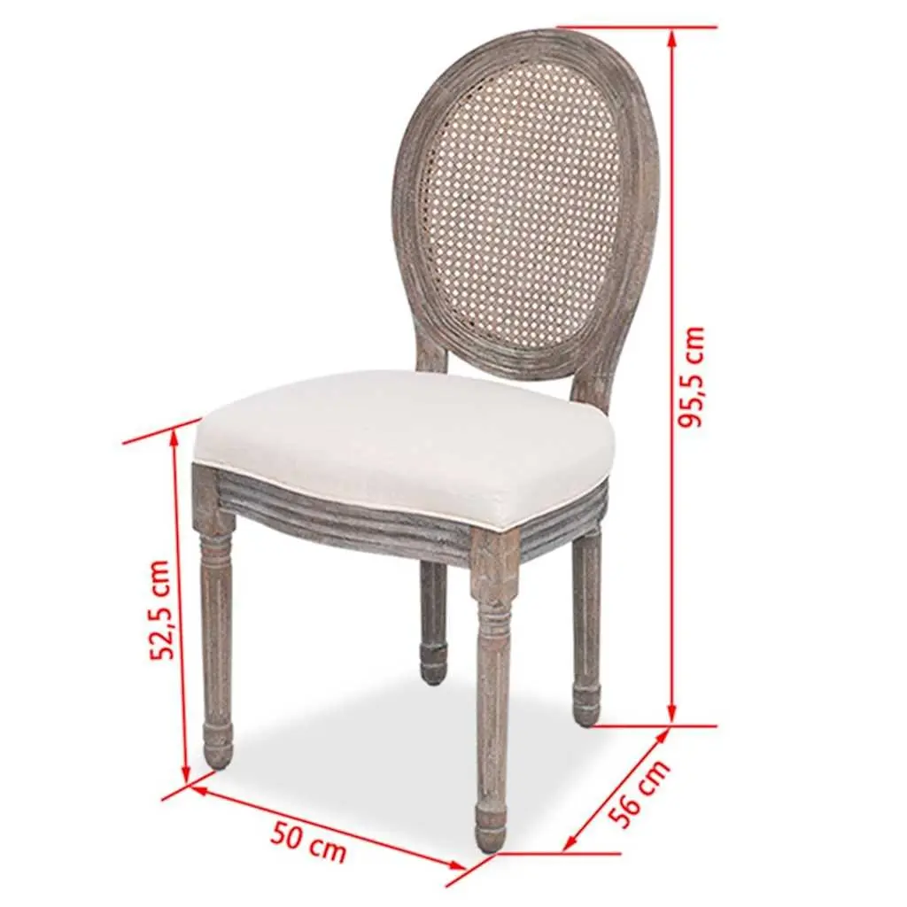 Dining Chairs Set of 6 Cream Fabric Rattan Backrest Wooden Frame Kitchen Seating