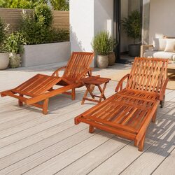 Sun Loungers 2 pcs with Table Solid Acacia Wood Outdoor Garden Patio Furniture