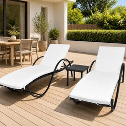 2 pcs Sun Lounger Set with Tea Table - Black Rattan