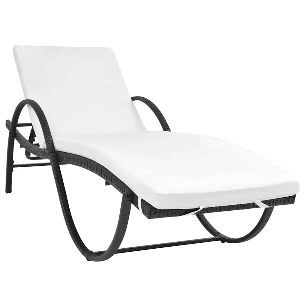 Sun Loungers Black 2 Piece Set with Side Table Poly Rattan Outdoor Garden Beach