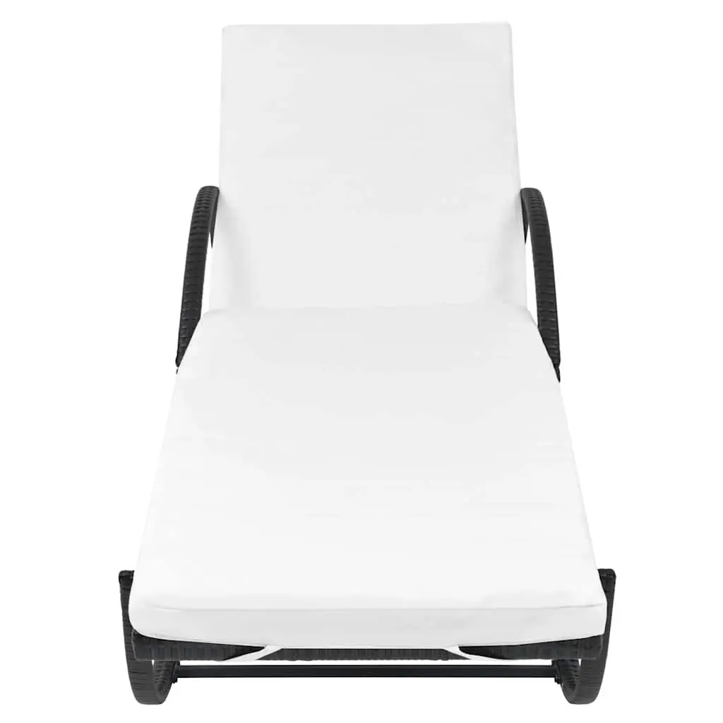 Sun Loungers Black 2 Piece Set with Side Table Poly Rattan Outdoor Garden Beach