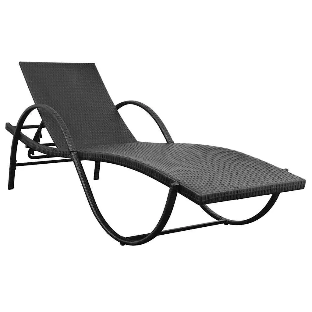 Sun Loungers Black 2 Piece Set with Side Table Poly Rattan Outdoor Garden Beach