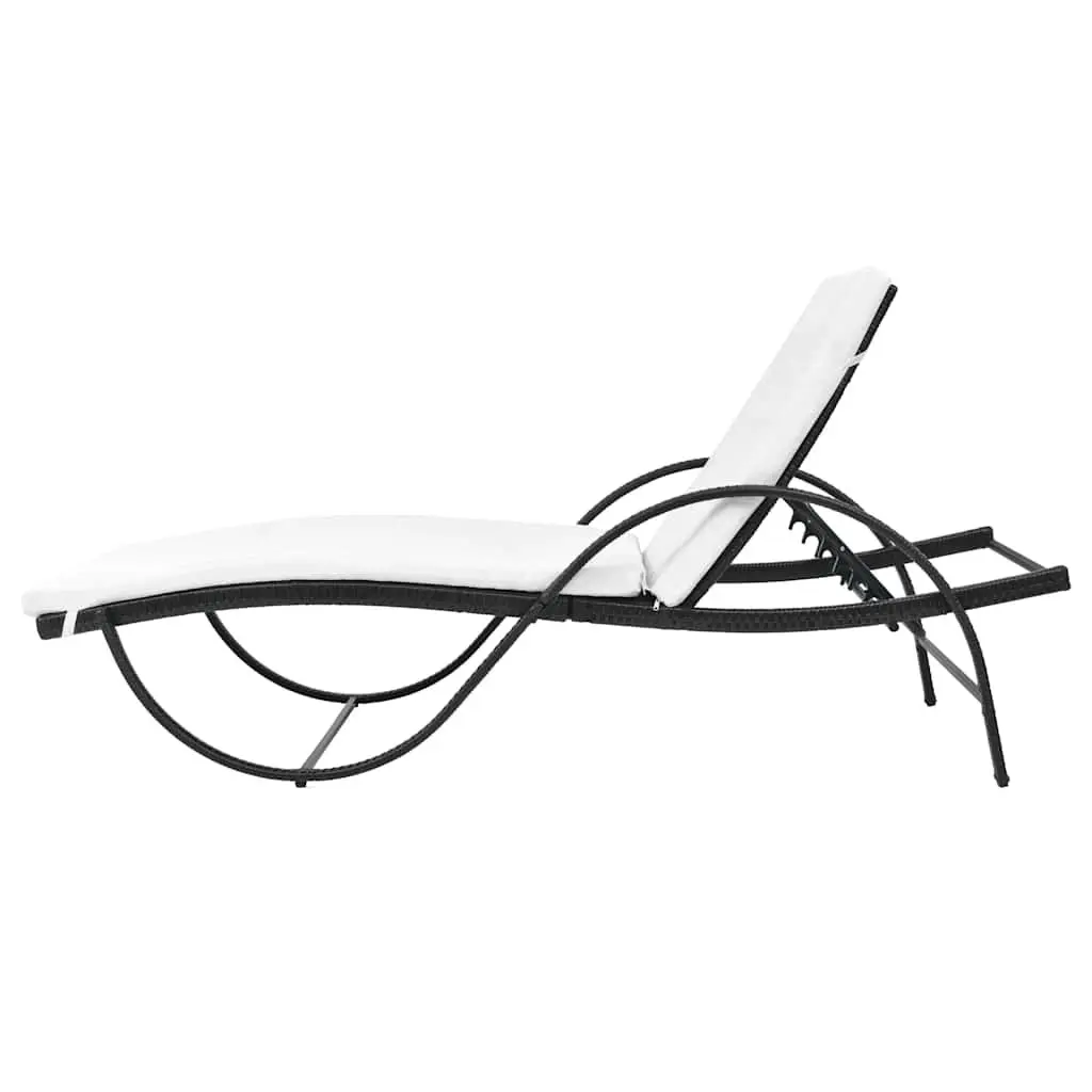 Sun Loungers Black 2 Piece Set with Side Table Poly Rattan Outdoor Garden Beach