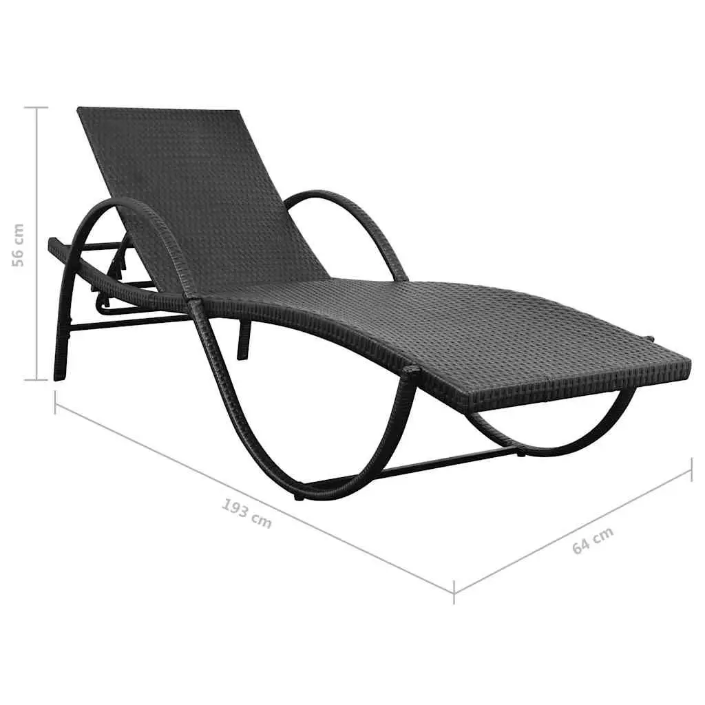 Sun Loungers Black 2 Piece Set with Side Table Poly Rattan Outdoor Garden Beach
