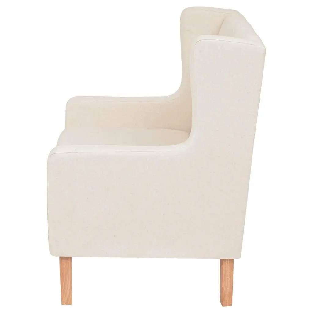2-Piece Sofa Set White Polyester Fabric Foam Padded Seating Solid Wooden Frame
