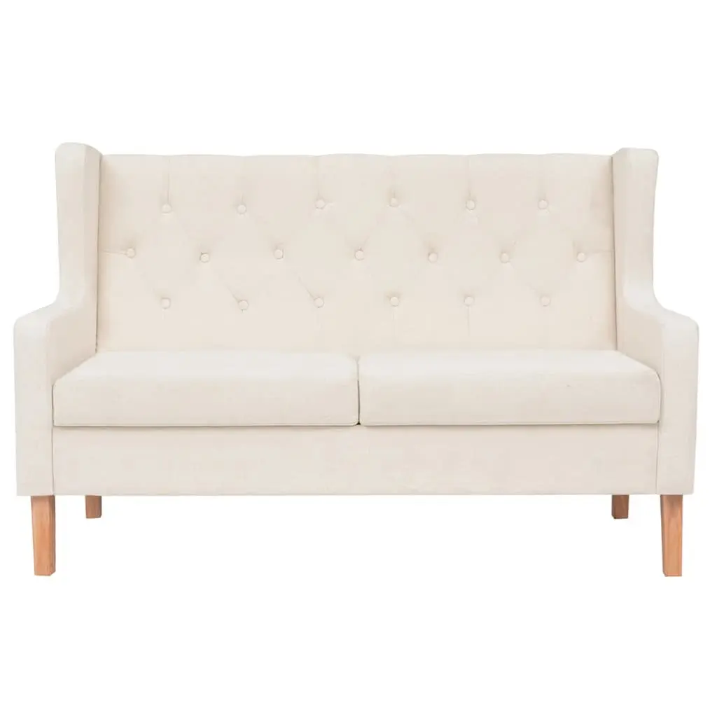 Fabric Sofa Set White 2 Piece Upholstered Soft Foam Padding Solid Wooden Frame
