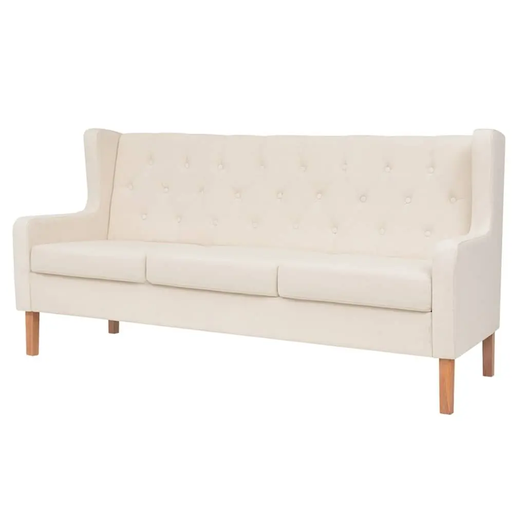 3-Piece Sofa Set White Fabric 2-Seater 3-Seater Armchair Foam Padded Solid Wooden Frame