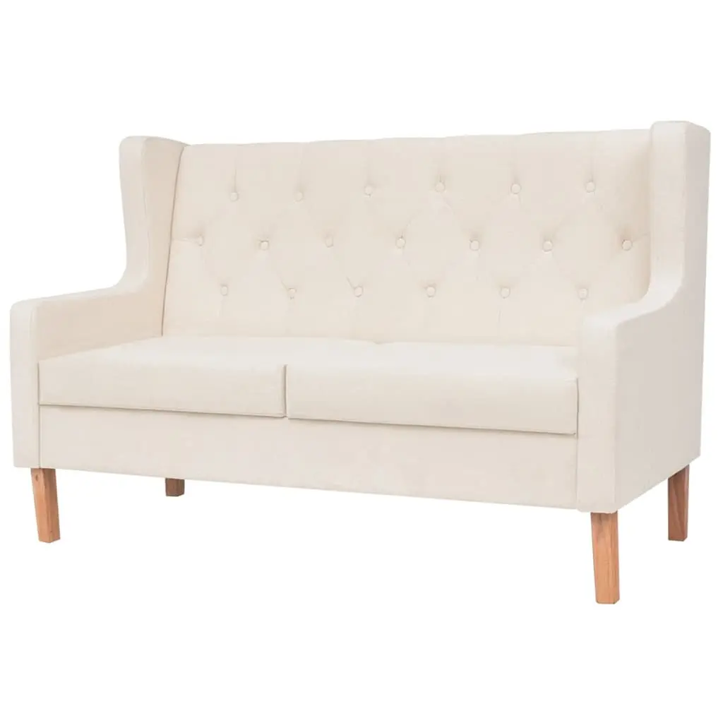3-Piece Sofa Set White Fabric 2-Seater 3-Seater Armchair Foam Padded Solid Wooden Frame