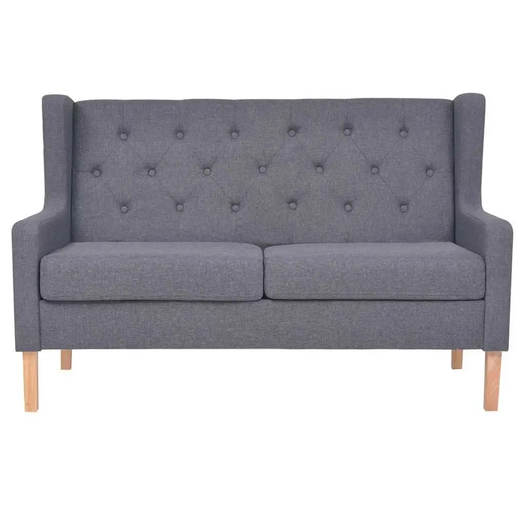 2-Piece Sofa Set Grey Fabric Armchair 2-Seater Foam Padded Solid Wooden Frame
