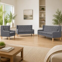 3-Piece Grey Sofa Set: Simple Yet Comfortable