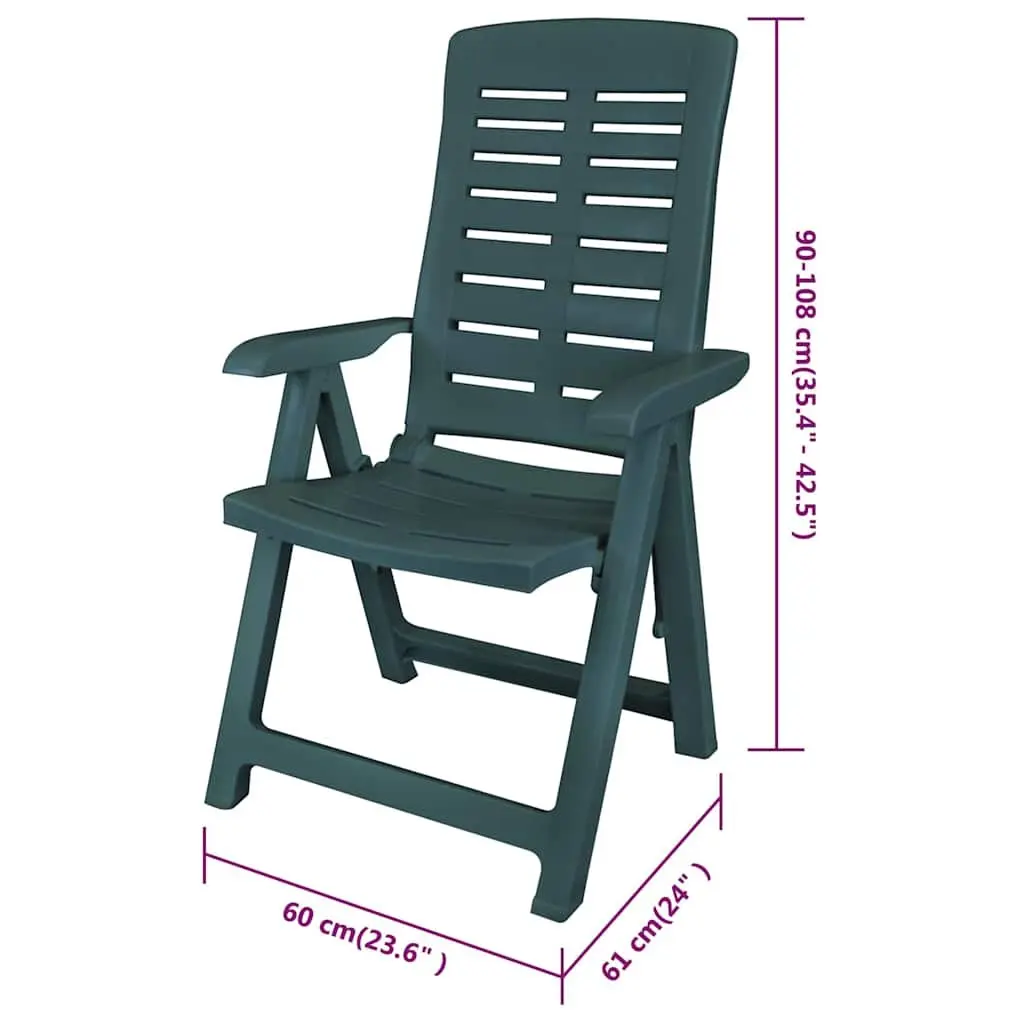 Outdoor Reclining Chairs Set Green Foldable 6 Piece Weather-Resistant Lightweight 4-Position Adjustable Comfort