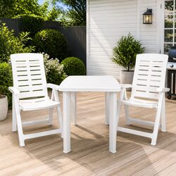 3 Piece Outdoor Bistro Set White Garden Patio Dining Table Folding Chairs