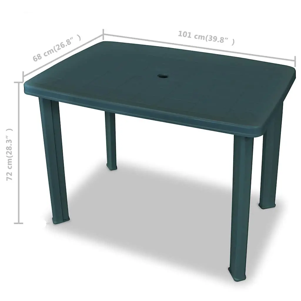 3 Piece Outdoor Bistro Set Green Table with Umbrella Hole 2 Folding Chairs Weather Resistant