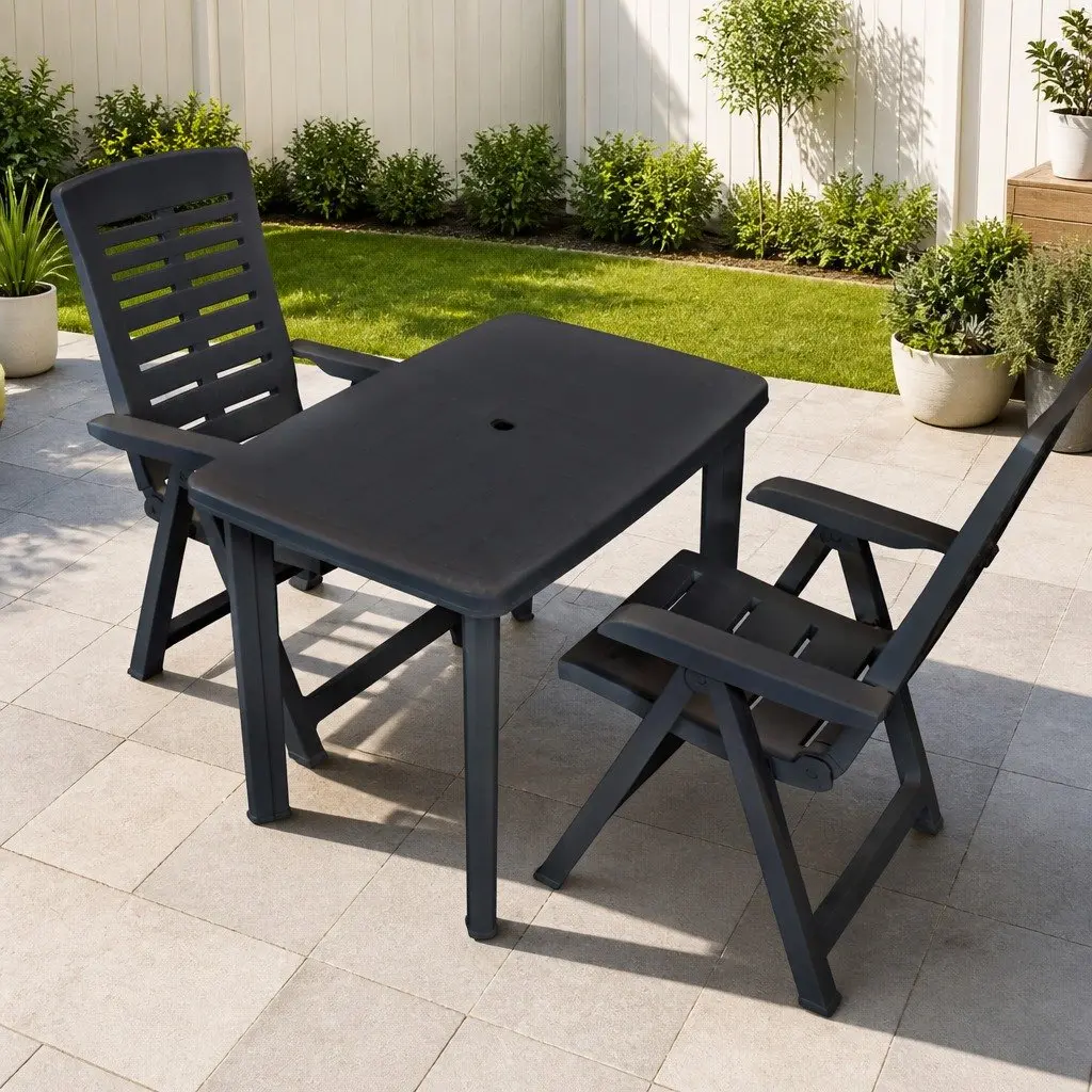 Bistro Set Anthracite 3 Piece Outdoor Dining Table and Folding Chairs Weather-resistant