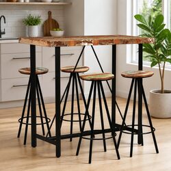 Bar Set 5 Pieces Solid Reclaimed Wood Industrial Style Table Stools Brown