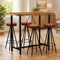 Bar Set 5 Pieces Solid Wood Reclaimed Industrial Kitchen Dining Table Stools