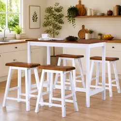 5-Piece Wooden Bar Table and Stool Set - Simple and Stylish