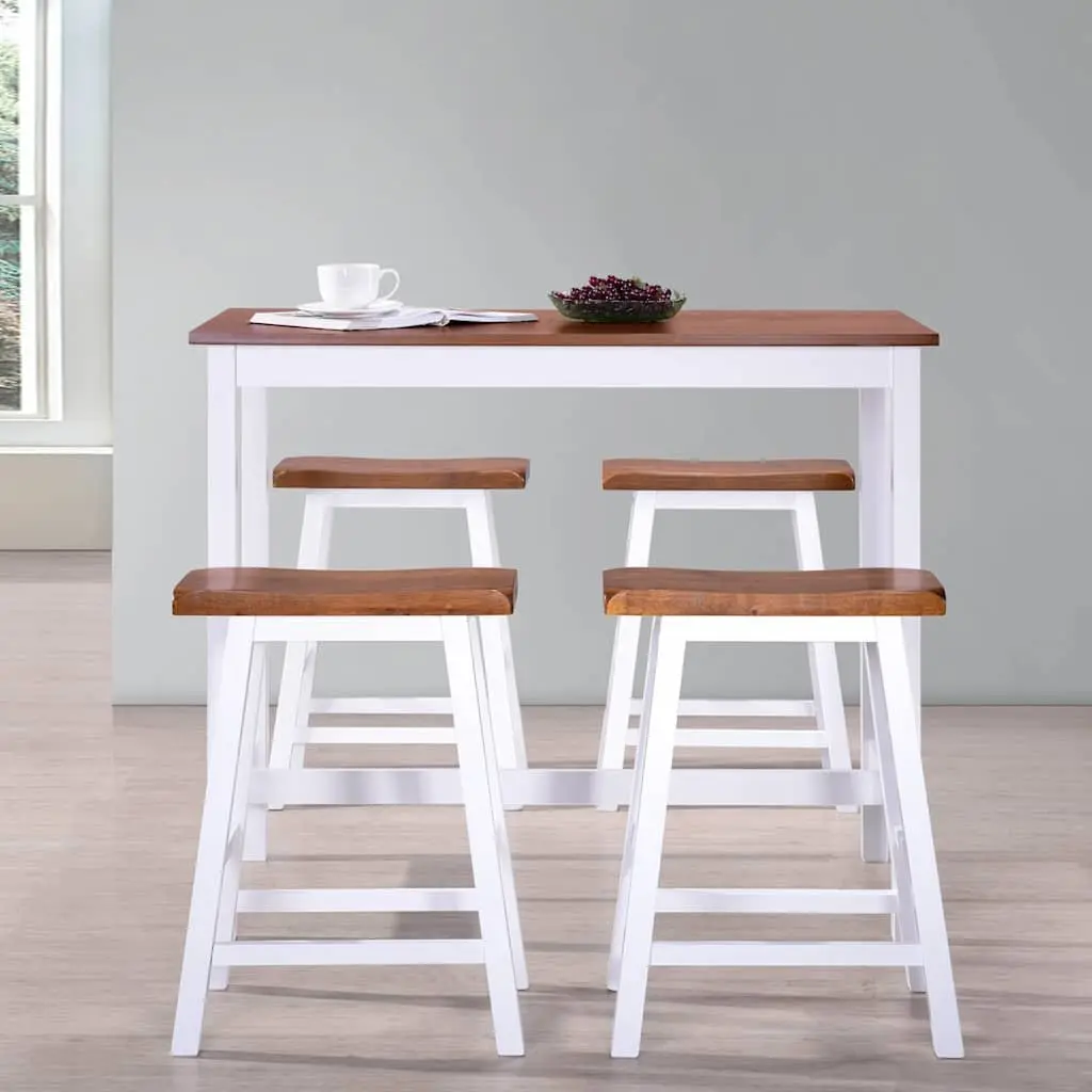 Bar Table and Stool Set Brown 5 Piece Solid Wood Kitchen Dining Furniture