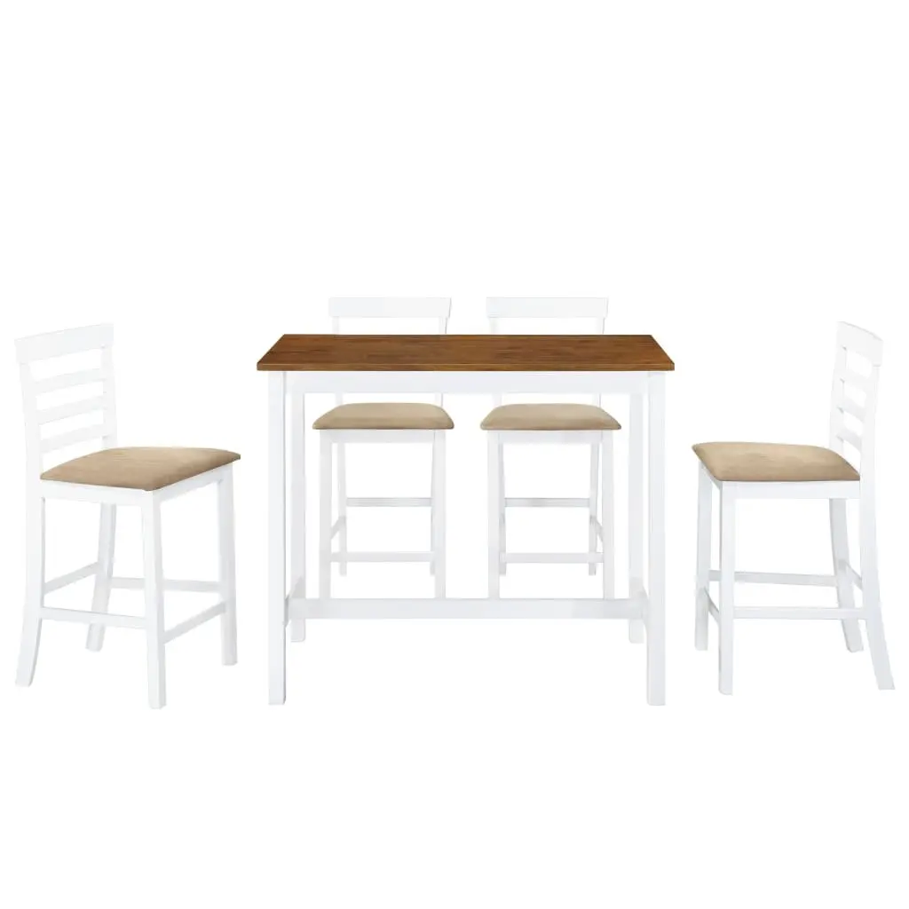 Bar Table and Stool Set Dark Brown 5 Piece MDF Wood Foam Padded Seats