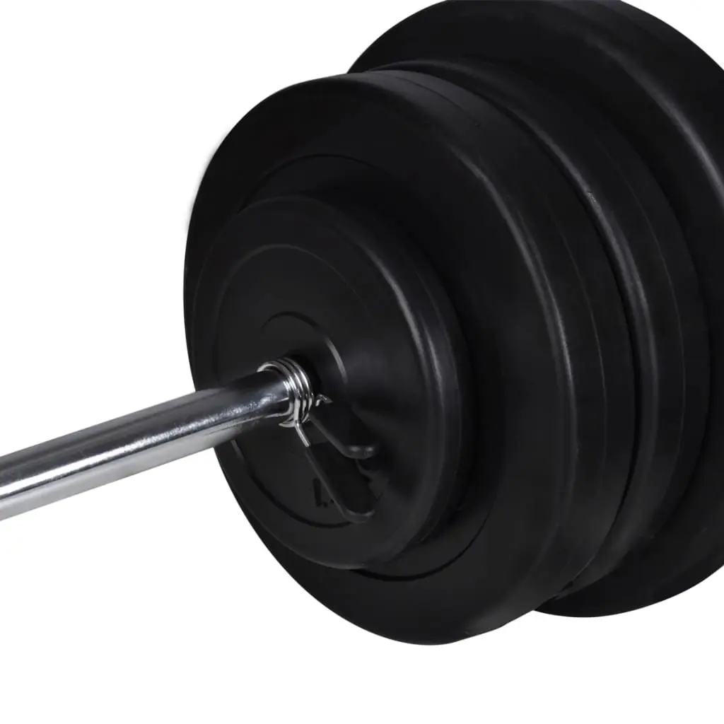 Workout Bench Black Adjustable Backrest Barbell Dumbbell Weight Plates Set 60.5kg