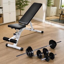 Weight Bench with Barbell and Dumbbell Set 30.5kg