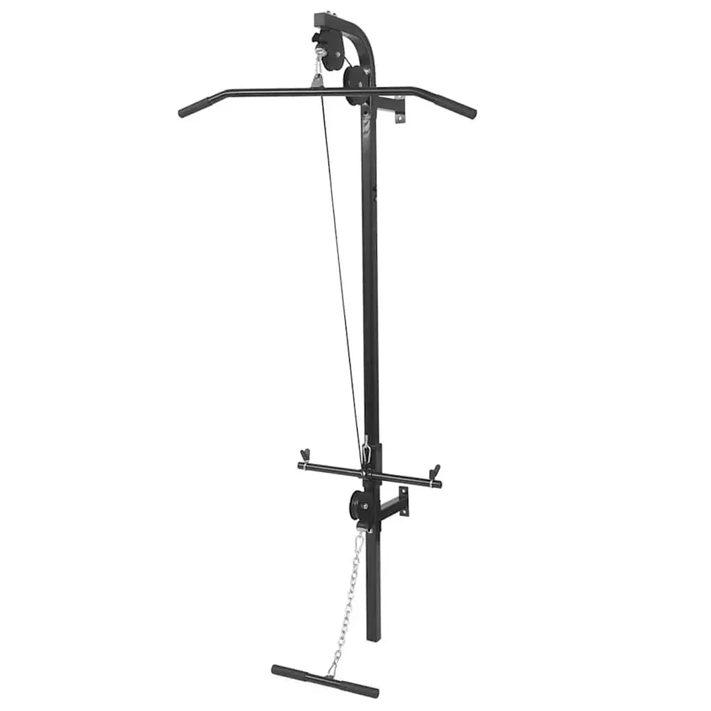 Wall-mounted Power Tower Black Steel Frame Lat Pull-down Cable Machine