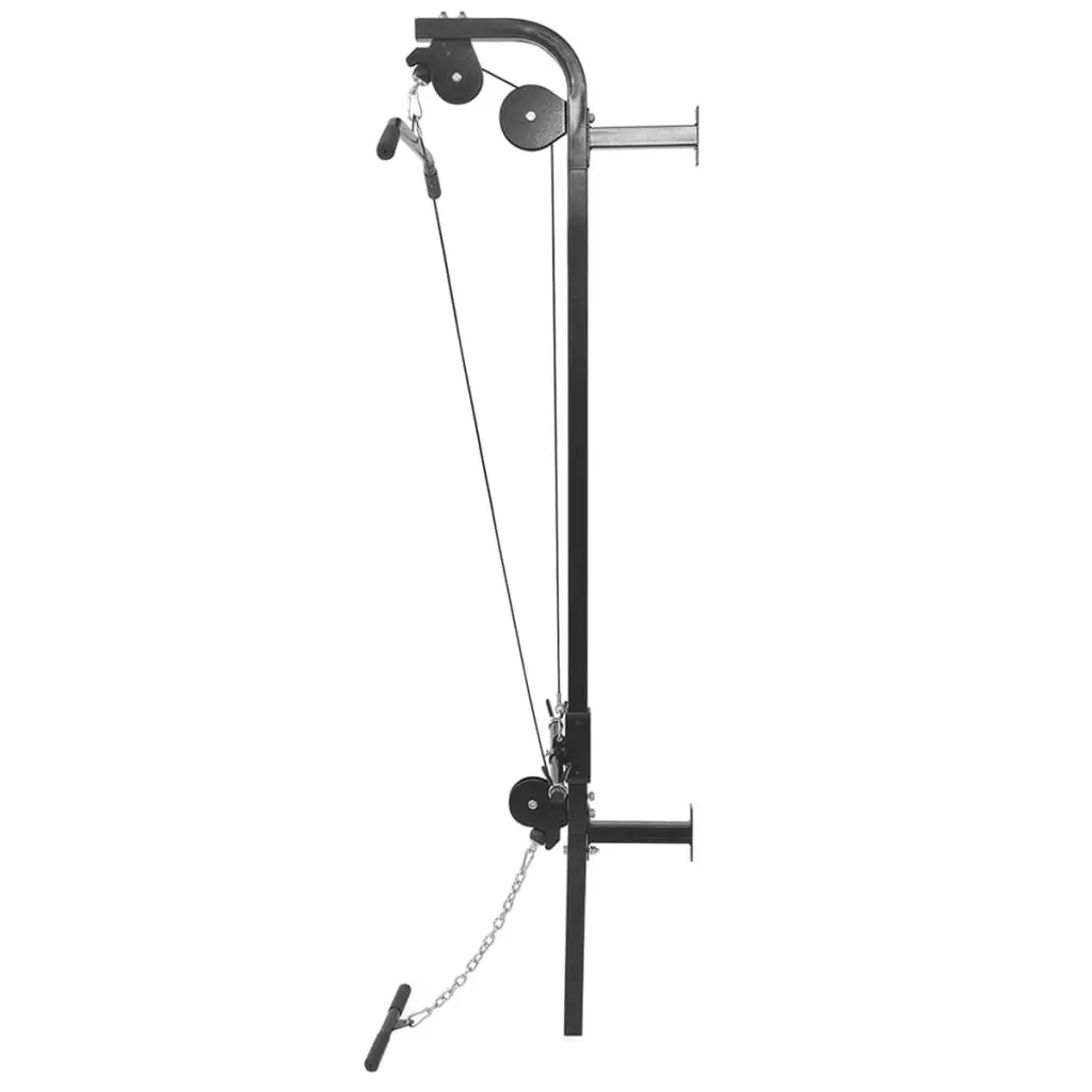 Wall-Mounted Power Tower Black Strength Training Lat Pulldown Cable Machine