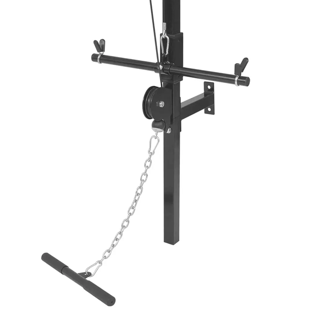 Wall-Mounted Power Tower Black Strength Training Lat Pulldown Cable Machine