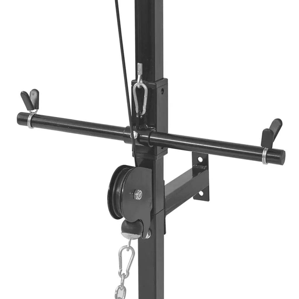 Wall-mounted Power Tower Black Strength Training Lat Pull-down Cable Machine