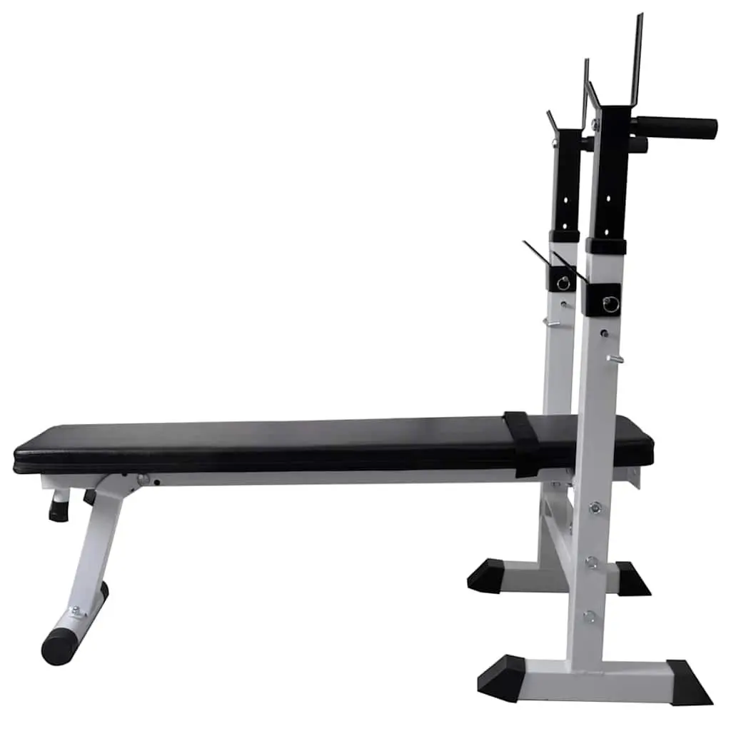 Adjustable Workout Bench Black Steel Frame with Incline Positions and Integrated Weight Rack for Home Gym Fitness Training